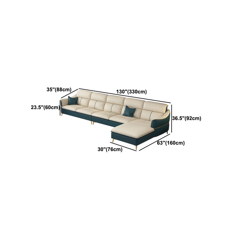 Beige Genuine Leather Sofa/Sectional Tear Resistant Square Arm Sofa for Living Room