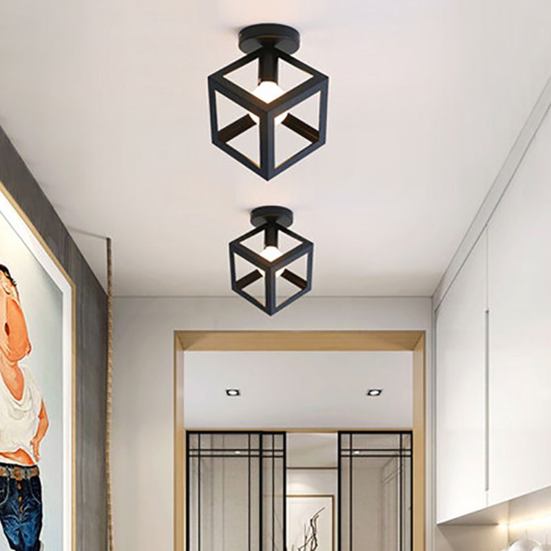 Marco geométrico de hierro forjado mini luz de techo de estilo jubilado de estilo industrial
