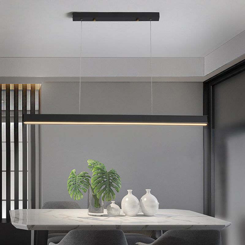 Linear Island Lighting Contemporary Metal 1 Light in Black for Dining Room