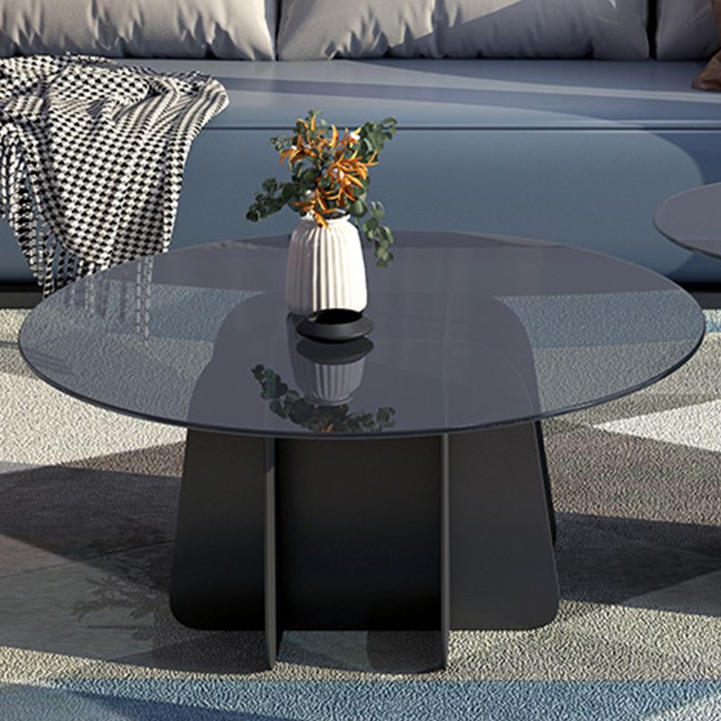 Modern Round Glass Coffee Table Iron Pedestal Cocktail Table