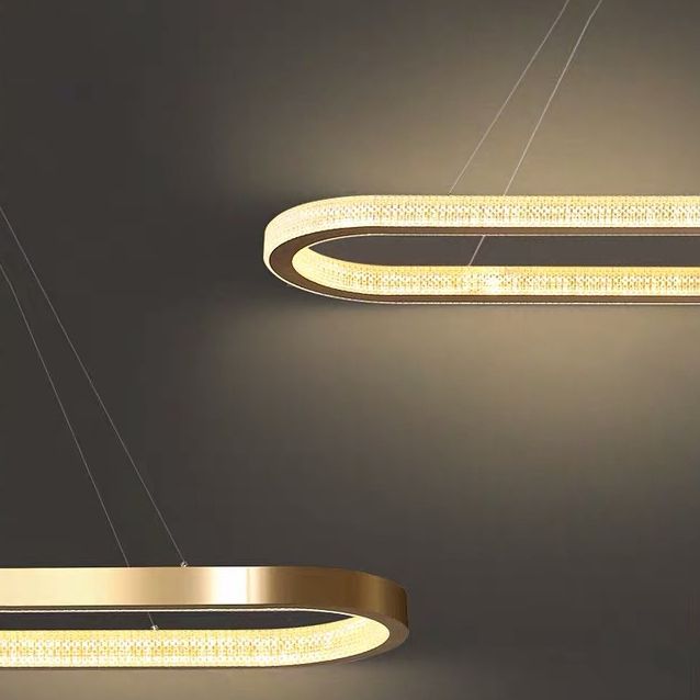 Modern Kitchen Island Lighting Oval Metal Island Light Fixture in Gold Finish