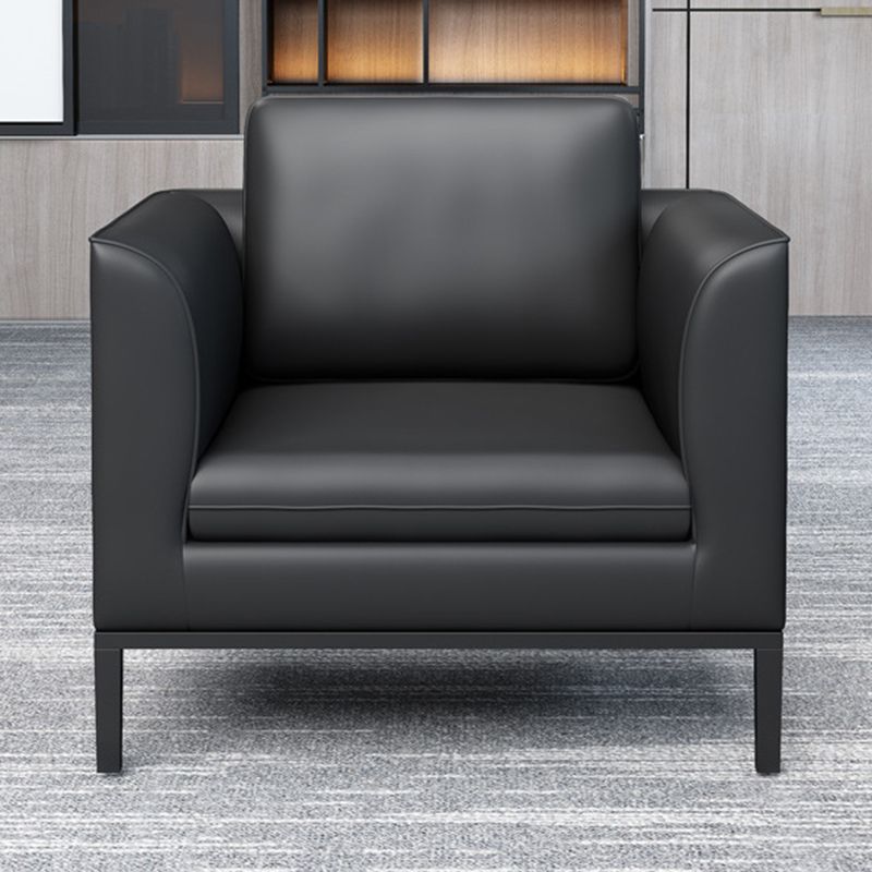 Square Arm Settee Stain-Resistant Leather Couch in Black/Grey