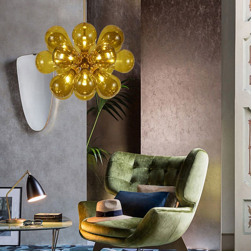 Cognac -Glasblase hängende Deckenleuchte Modernismus 18 Köpfe Kronleuchterleuchte