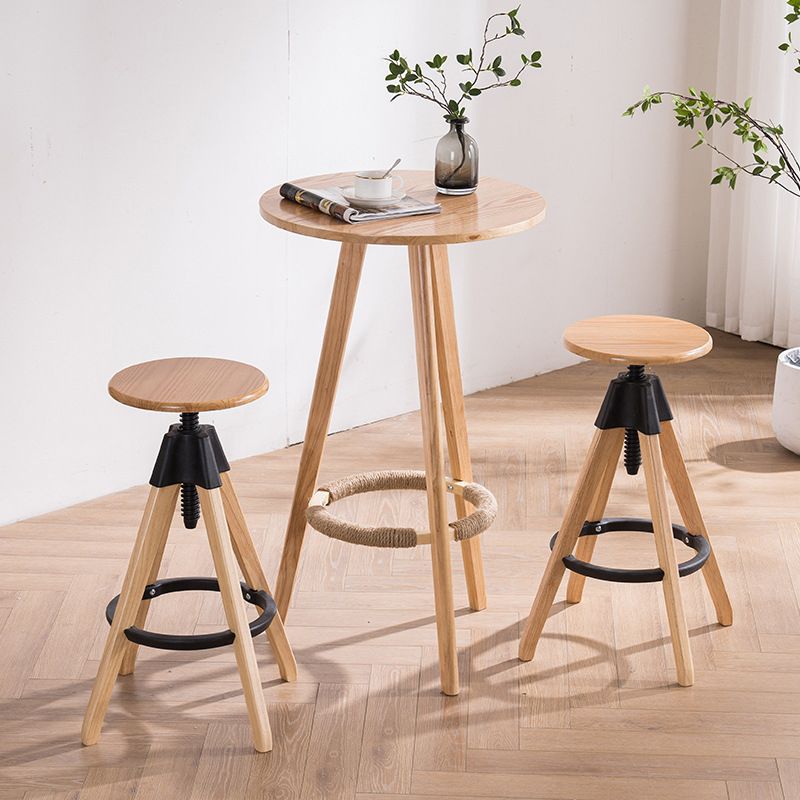 Contemporary Adjustable Height Bar Stool Rubberwood Solid Wood Bar Stool