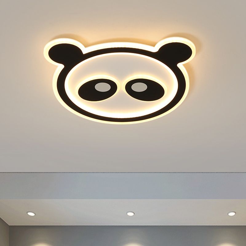 Acrylic Panda Ceiling Lighting Cartoon LED Black Flush Mount Light for Kids Bedroom, Warm/White Light