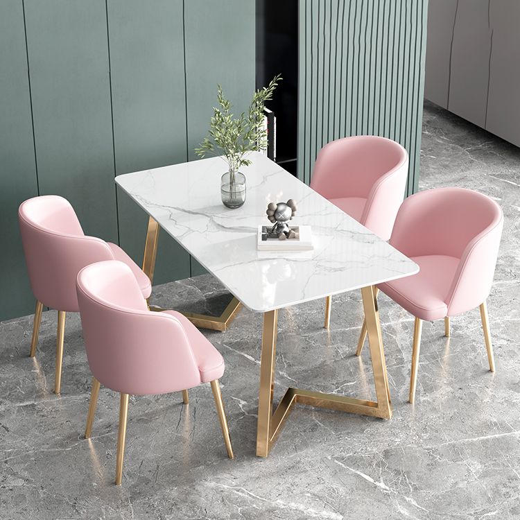 Glam Iron Dinette Set 1/2/5 Pieces Dining Table Set with Rectangle Sintered Stone Top