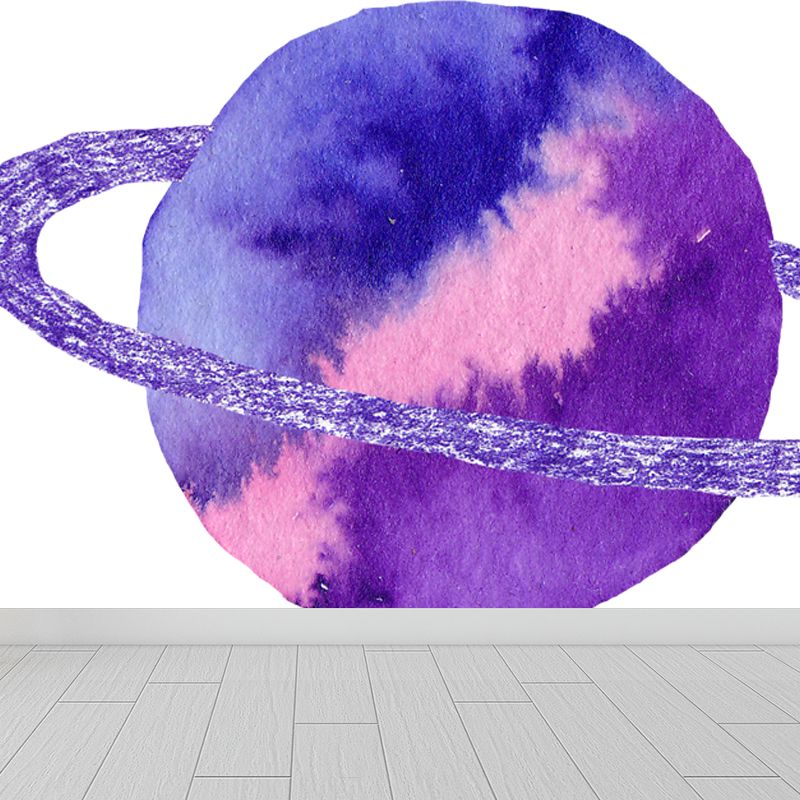 Fictional Ringed Planet Mural Wallpaper Colorful Moisture Resistant Wall Art for Nursery