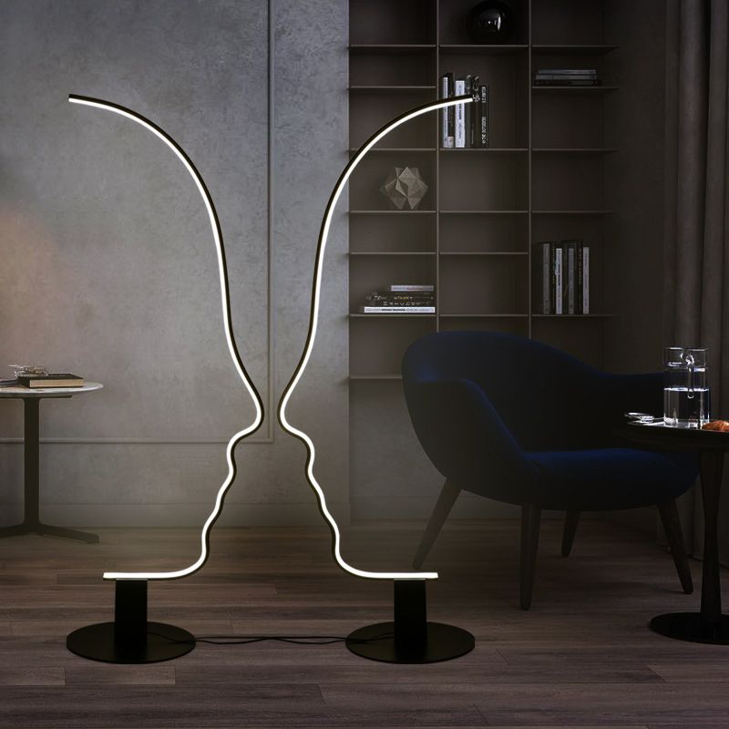 Lampada da tavolo a forma di viso Line Art Lampada da comodino minimalista in metallo a LED in nero