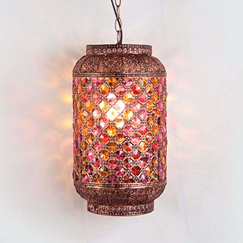 Single Hollowed out Ellipse Pendant Light Bohemia Copper 1-Light Suspension Lamp for Living Room