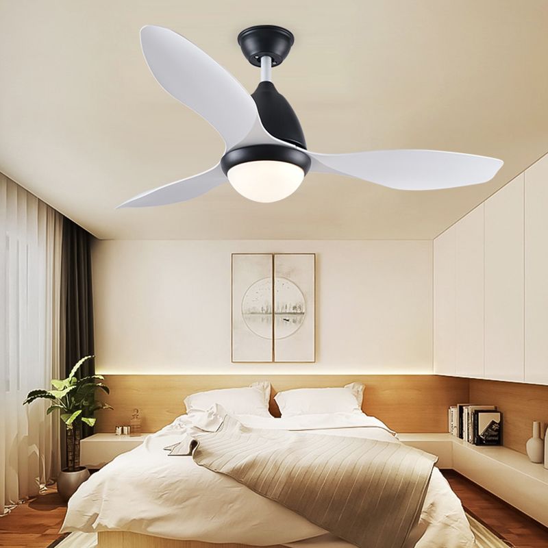 Black Dome Semi Flush Mount Moderne Metallic Schlafzimmer LED Hanging Anhänger Lüfter Licht mit 3 weißen Klingen, 48 "breit
