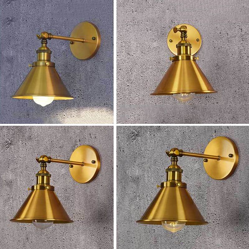 Industrial Clad Cone Wall Lights Iron 1-Light Wall Sconce Lighting in Gold