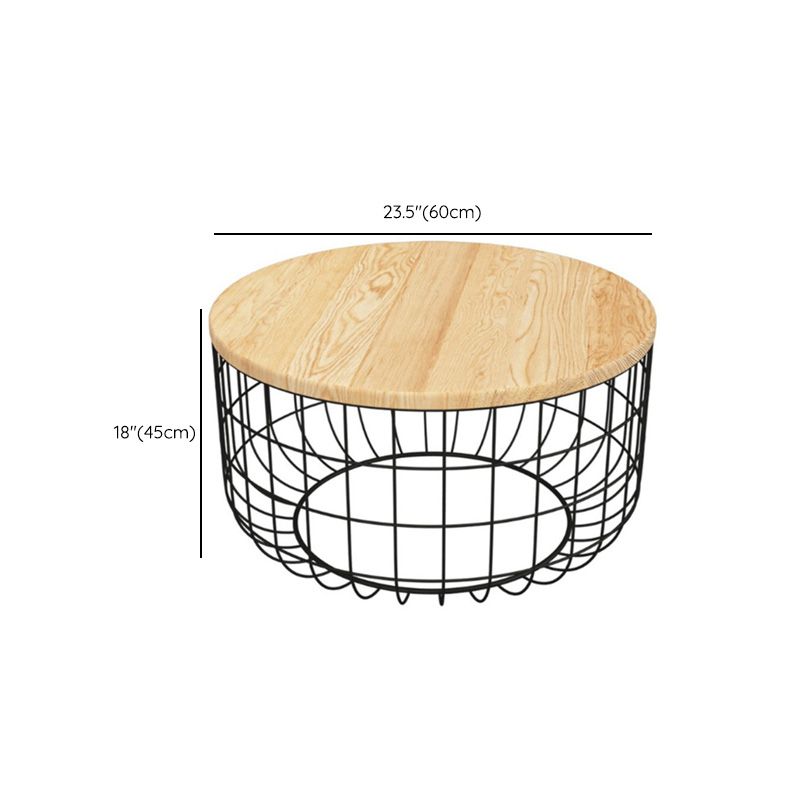 Scandinavian Natural Round Wood Coffee Table Frame Iron Cocktail Table