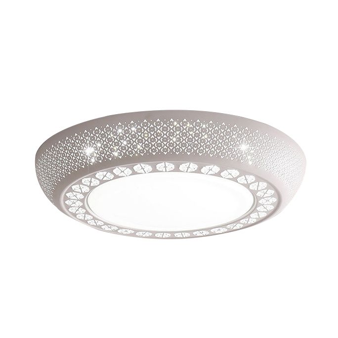 23"/42"/35" Wide Drum Shade Flush Mount Modern Acrylic White Ceiling Lighting with Crystal Accent for Bedroom Living Room