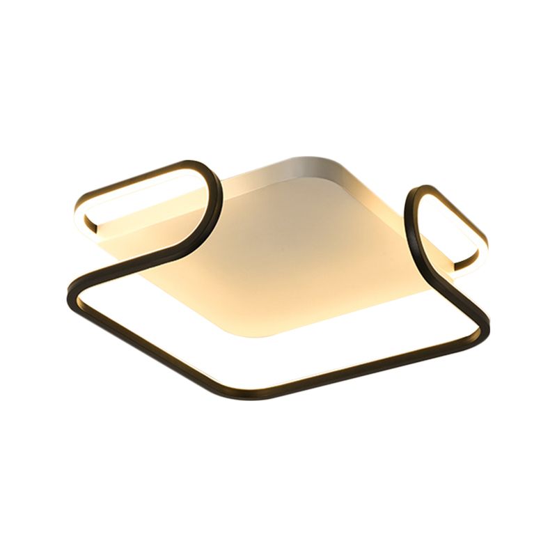 Metal Square Flush Mount Fixture Modern 16"/19.5" Width LED Black Ceiling Lighting in Warm/White Light for Bedroom