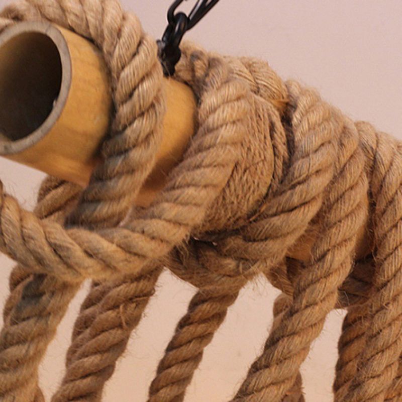 Bamboo 3 / 6 - Light Island Light Industrial Ceiling Pendant with Hemp Rope