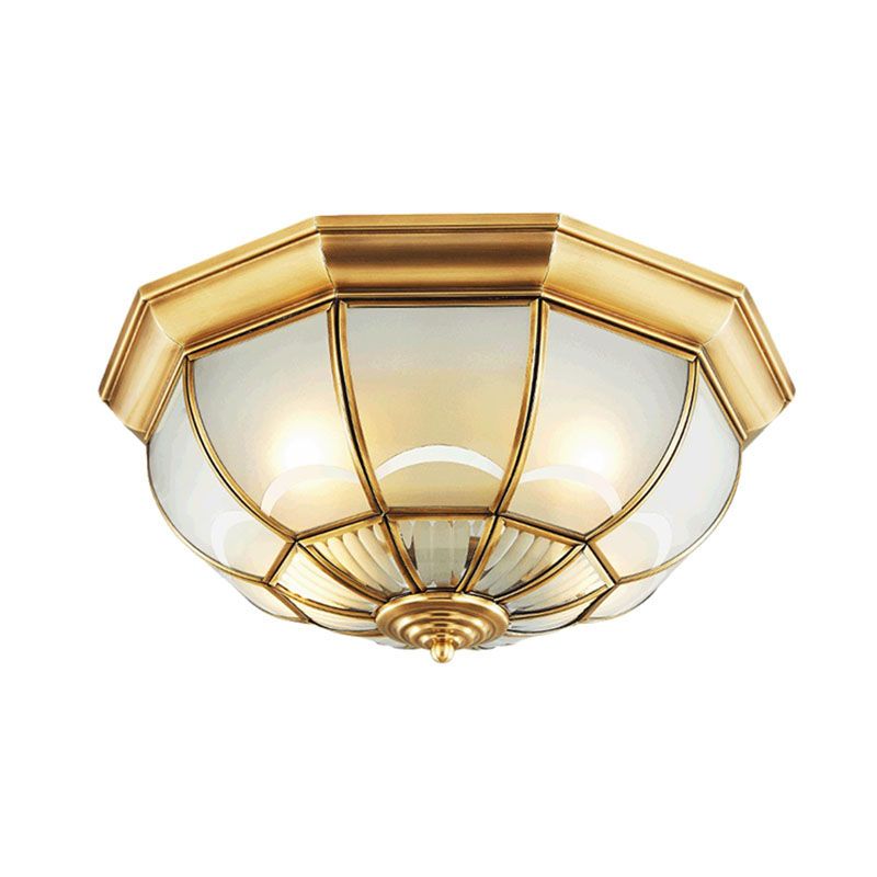 Brass Domed Flushmount Lighting Minimalist Opaque Glass Dining Room Flush Ceiling Light