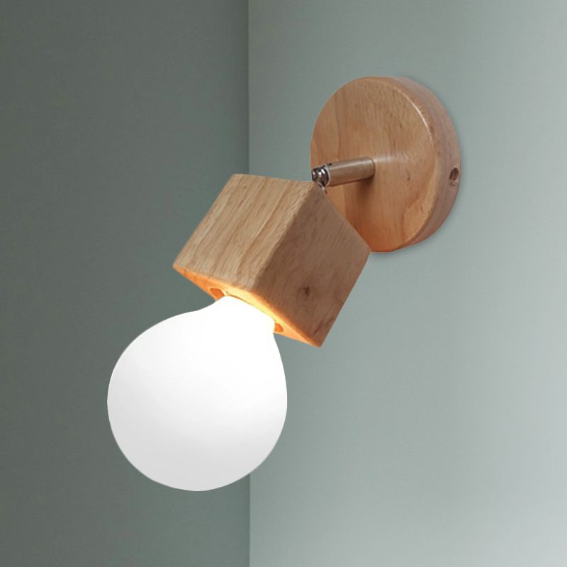 Schwarz/Weiß 1 Kopfwandlicht Leuchte Industriestil Holz quadratische Wandmontage Licht mit kreisförmiger Rückenplatte