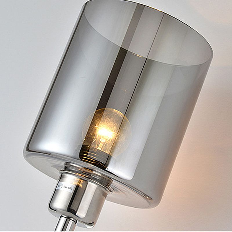 Single Modern Wall Mounted Lamp, Wallchiere Design Nickel Finish, Cylinder Shaped Gray Glass Shade Included