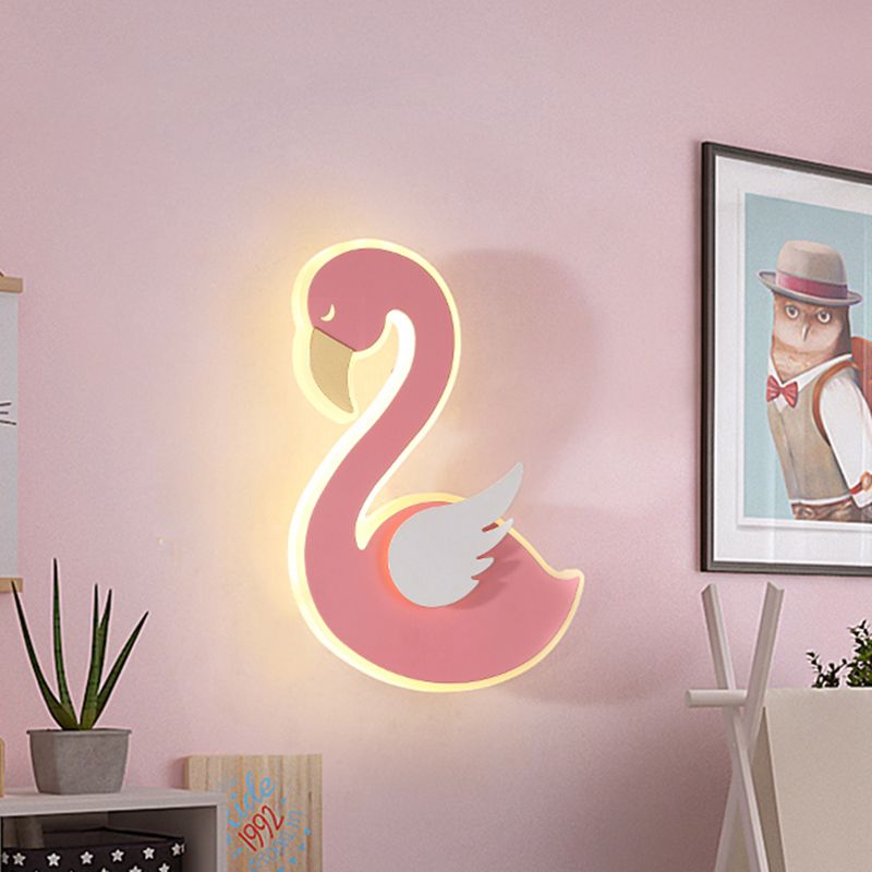 Pink Leftward/Rightward Swan Wall Lamp Cartoon Acrylic LED Flush Mount Wall Sconce for Baby Room
