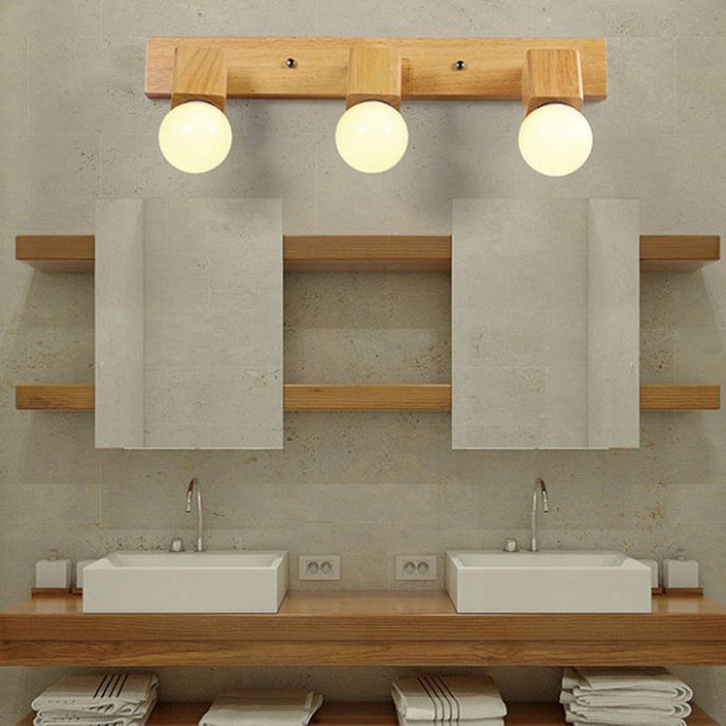 Modern Mirror Front Light Multi Lights Vanity Light with Wood for Bathroom