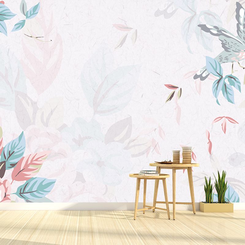 Large Bird and Leaf Mural Decal for Home Flower Printed Wall Art in Pink-Green, Waterproof