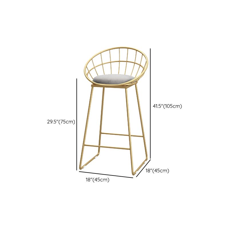 Glam Style Upholstered Barstool Round Bar Height Stool with Gold Frame