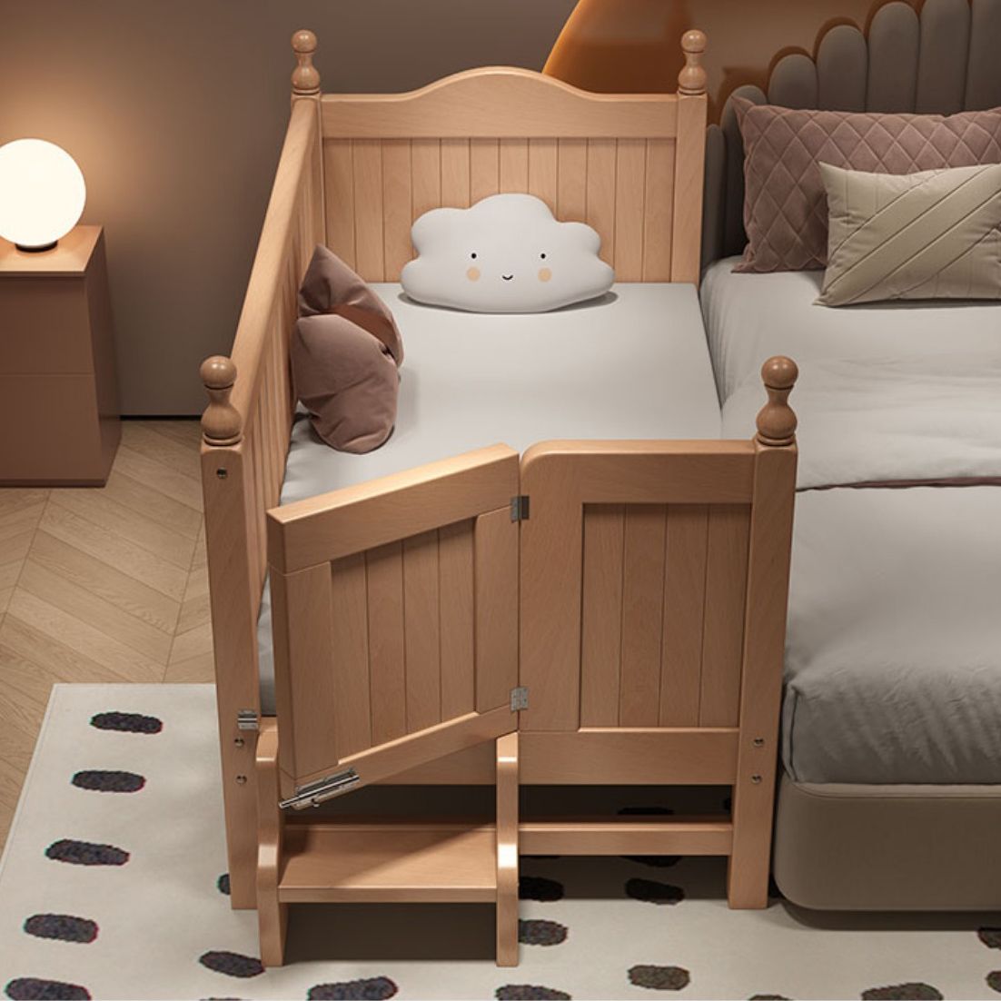 Contemporary Solid Wood Nursery Bed Washed Natural with Guardrail