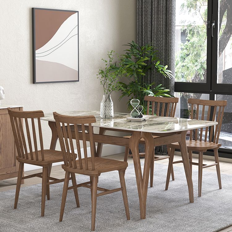 Sintered Stone Top Rectangle Table for Restaurant Modern Dining Table with Ash Wood 4 Legs