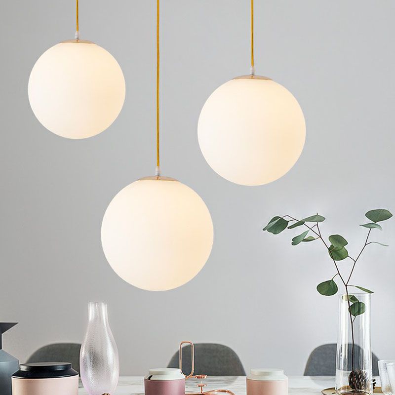 White Glass Spherical Suspension Lighting Minimalism 1 Head Ceiling Pendant Light over Table