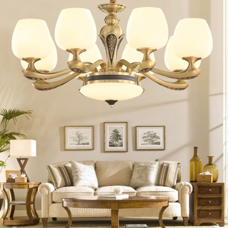 American Style Chandelier Gold Multi Head Glass Hanging Light for Restaurant