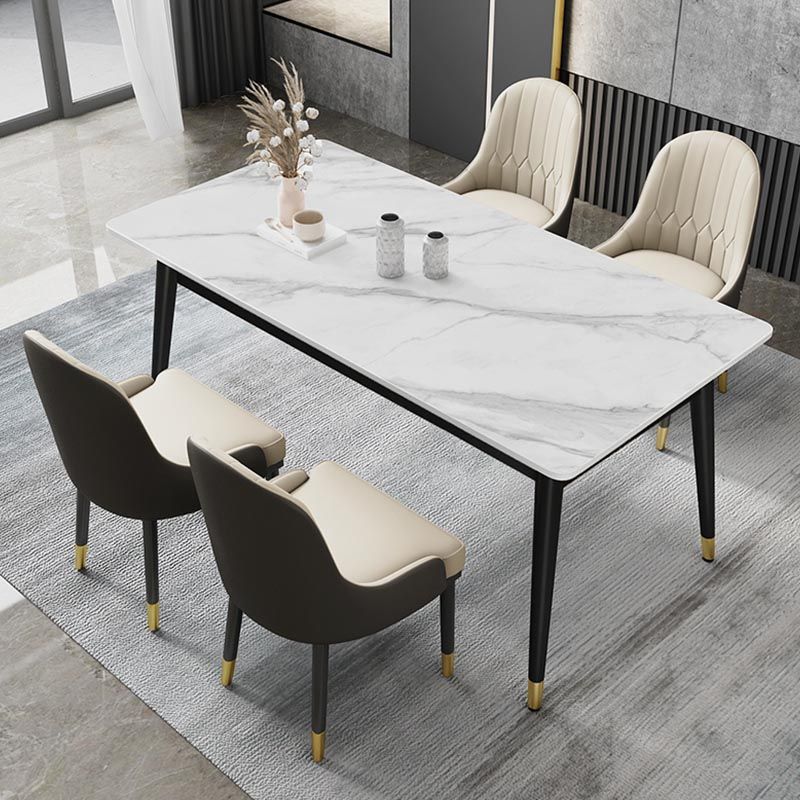 Rectangle Stone Top Dining Table Modern Metal 4 Legs Dining Table for Living Room