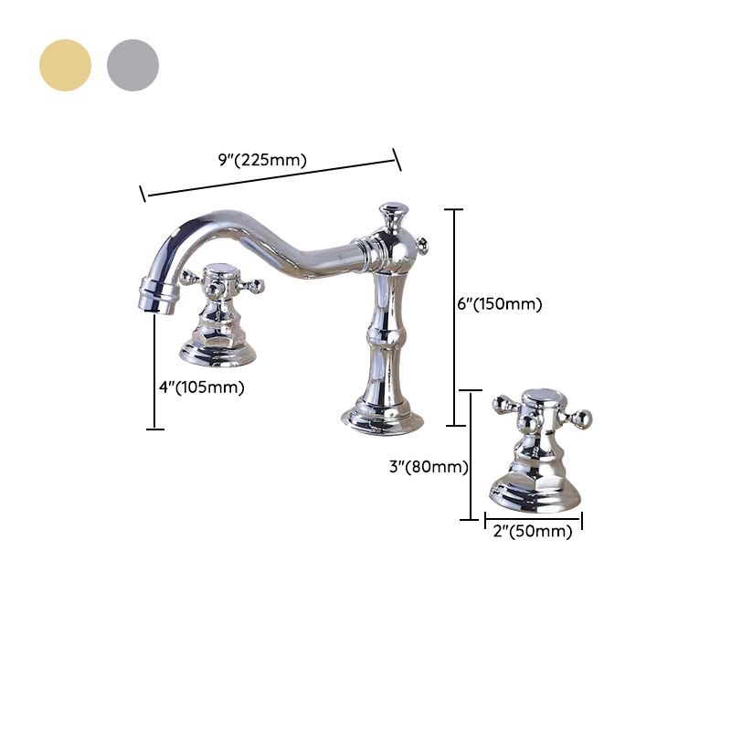 Vintage Widespread Lavatory Faucet, 2 Handle Full Brass Bathroom Vanity Faucet with Drain