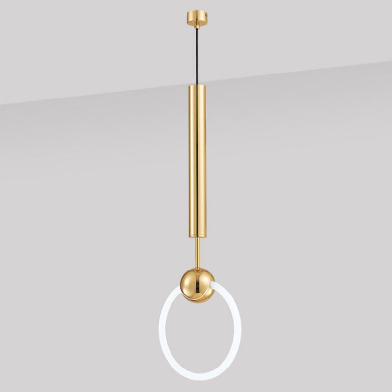 Lámpara de suspensión de techo de anillo de oro simplicidad led metal de metal luz colgante para dormitorio