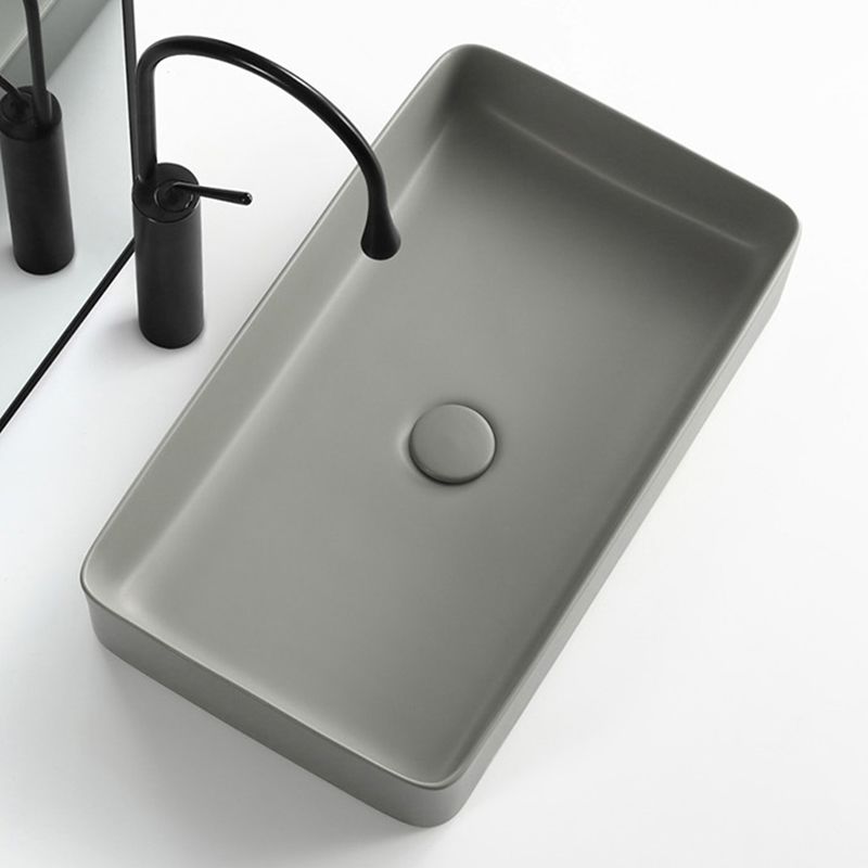 Contemporary Bathroom Sink Rectangular Porcelain Vessel Lavatory Sink with Pop-Up Drain