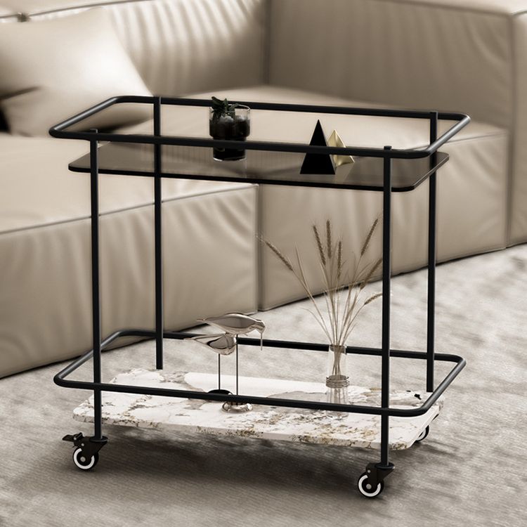 Contemporary Glass & Stone End Table 25.59" W Side Table with Casters