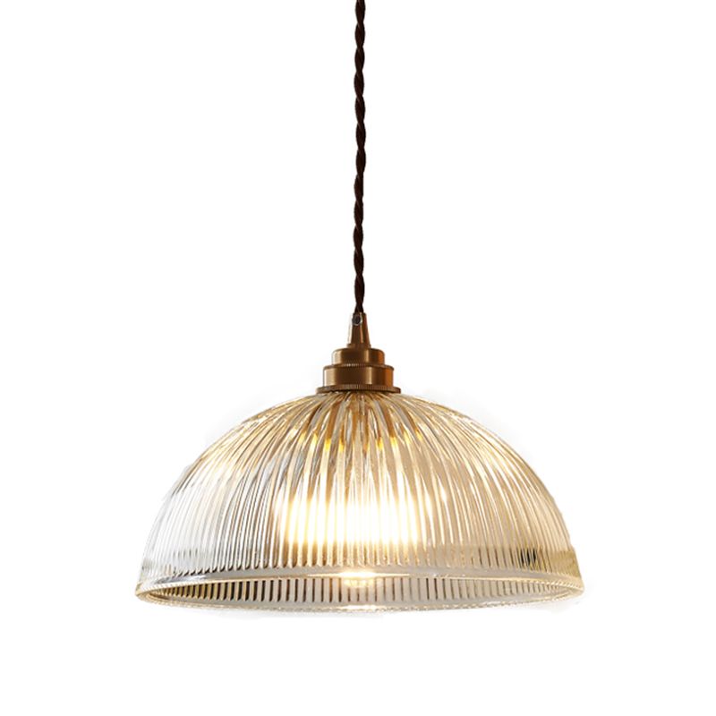 Bol en verre côtelé pendentif ombragé simplicité en laiton mini lampe suspendue pour salle à manger