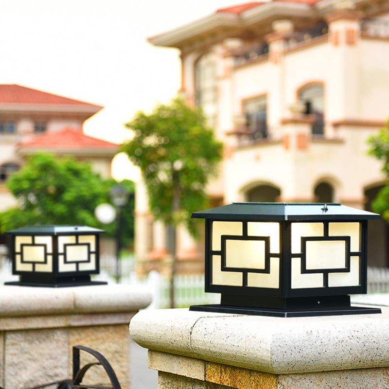 Metal Contemporary Pillar Lamp Square Shape Outdoor Waterproof Light with Acrylic Shade