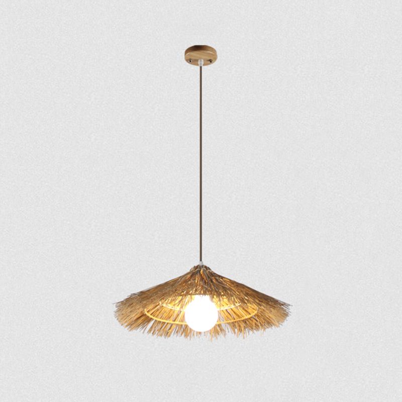 1-Light Bamboo Suspended Lighting Fixture Pendant Light Kit for Dining Room