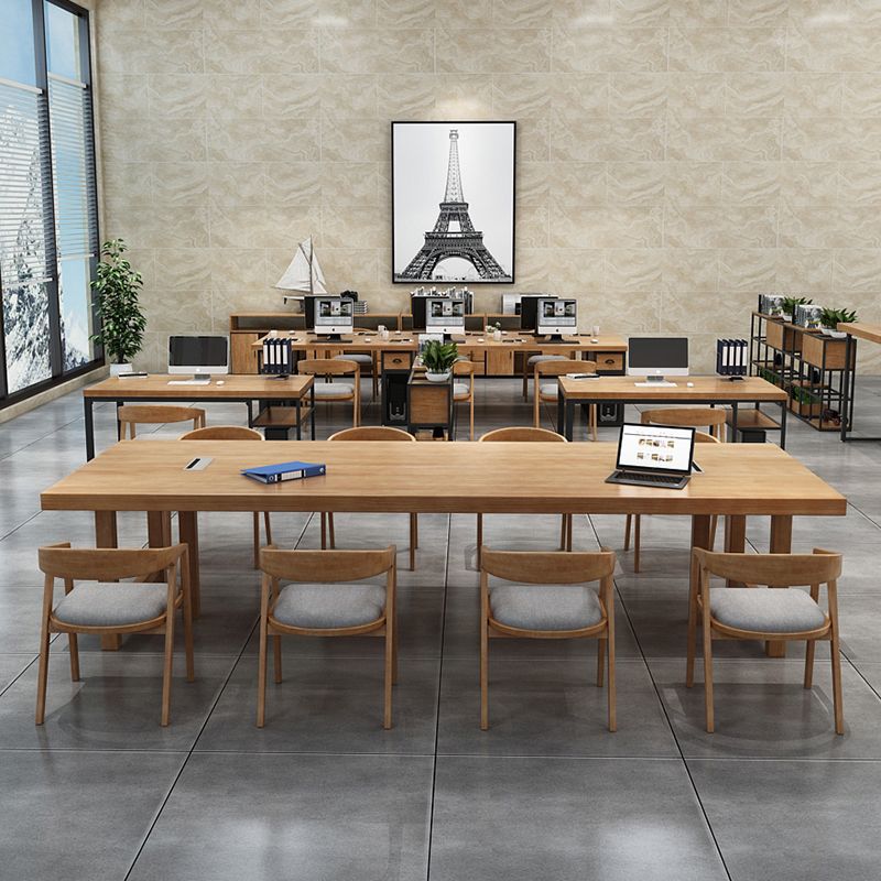 Solid Wood Contemporary Rectangular Dining Table Wood Top Table with Double Pedestal base