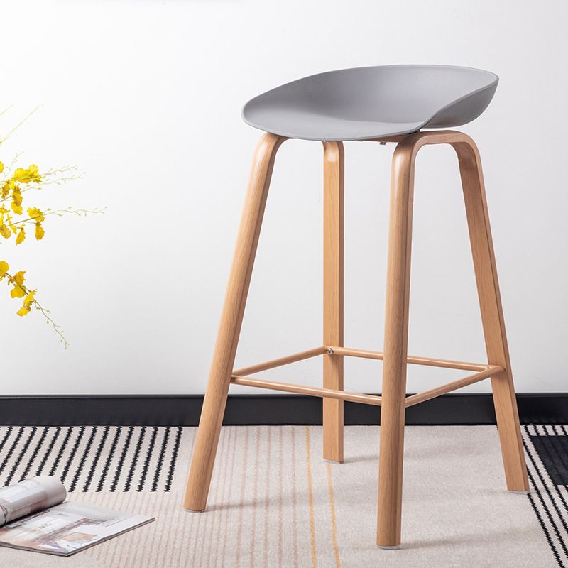 Contemporary Living Room Wood Legs Low Back Bar Stool with Footrest