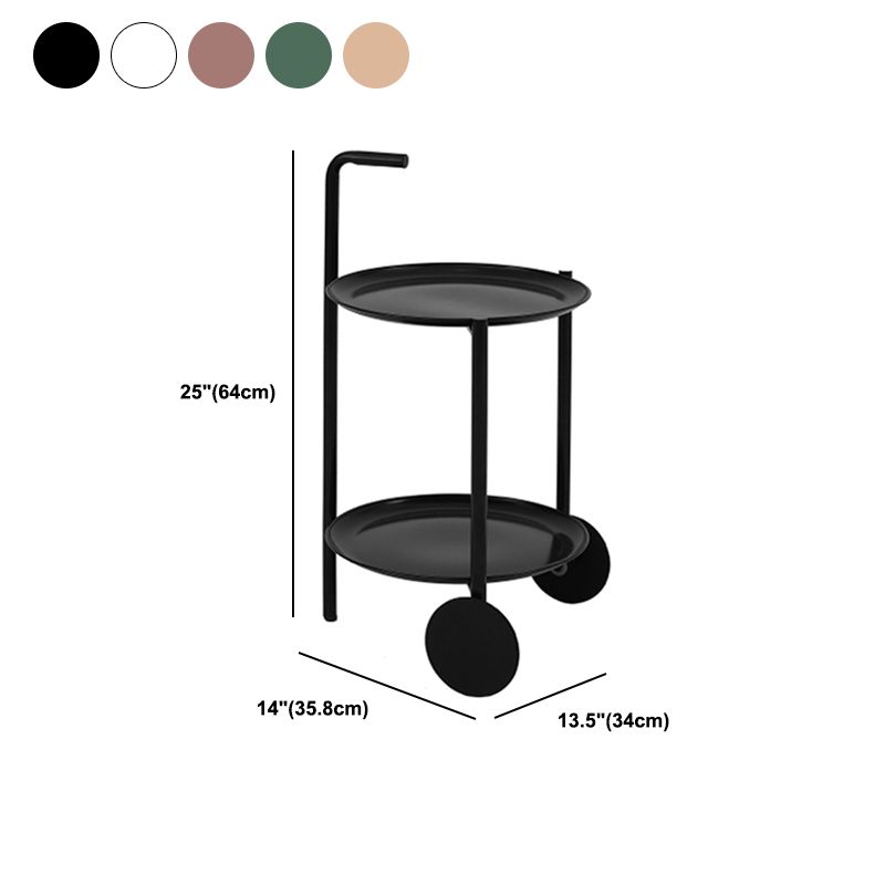Mid-Century Metal Round Tray Top Side Table 25-inch End Table with Wheel and Shelf