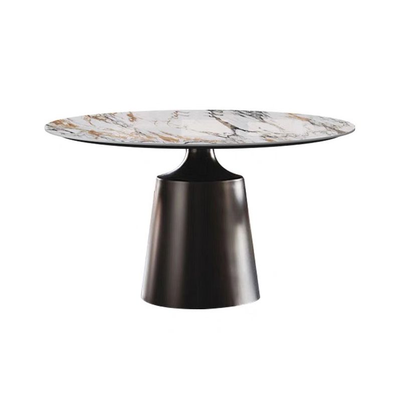 Traditional Luxury Round Dining Table Sintered Stone Top Table with Pedestal Base