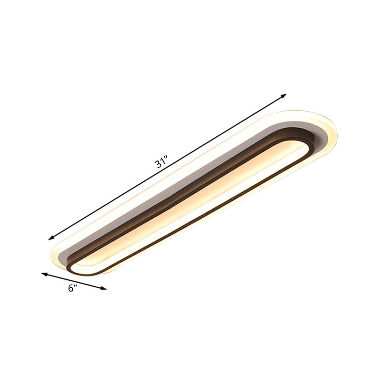Oval Flush Ceiling Light Contemporary Metal LED Black/White Ceiling Light with Acrylic Diffuser in White/Warm Light, 19"/23"/31" Wide