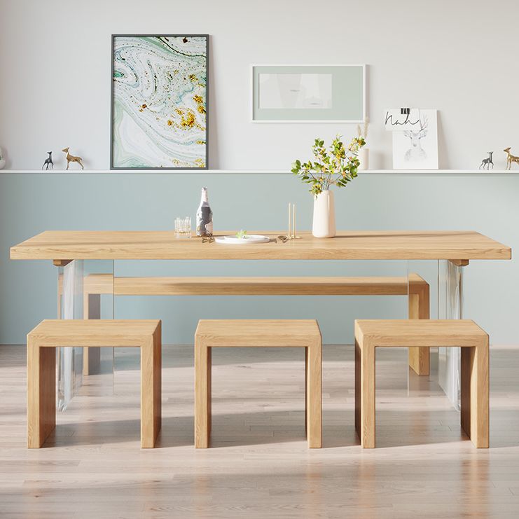 Contemporary Khaki Standard Dining Table Solid Wood Rectangle Dining Table with Double Pedestal Base