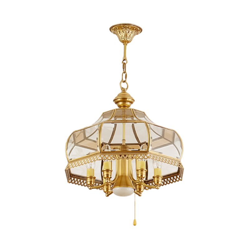 Gebogener Esszimmer Deckenkraut Colonial Clear Glass 7 Köpfe Gold hängende Leuchte