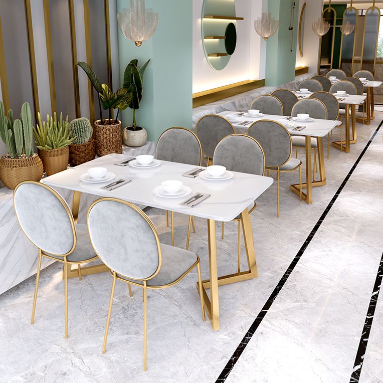 Glam Iron Dinette Set 1/2/5 Pieces Rectangle Sintered Stone Top Dining Table Set