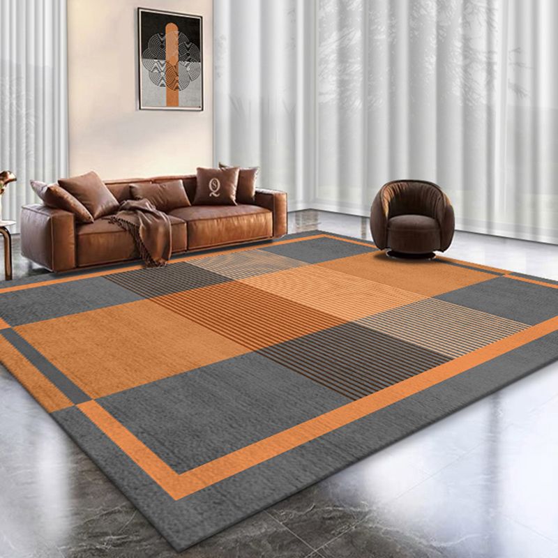 Orange Living Room Area Carpet Geometric Print Polyester Area Rug Anti-Slip Washable Rug