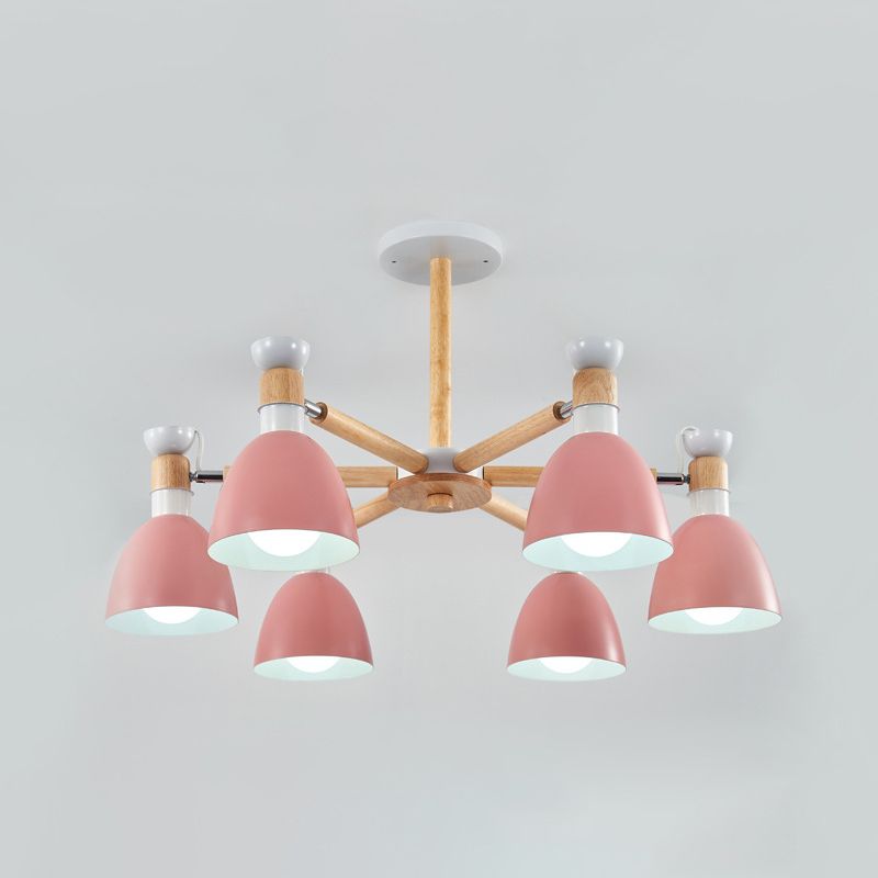 Macaron Style Bell Chandelier Lighting Metal Bedroom Hanging Light avec une tige en bois