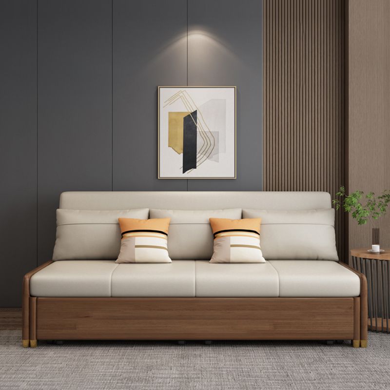Beige and Brown Sofa Bed with Pillows Convertible Seating with Storage