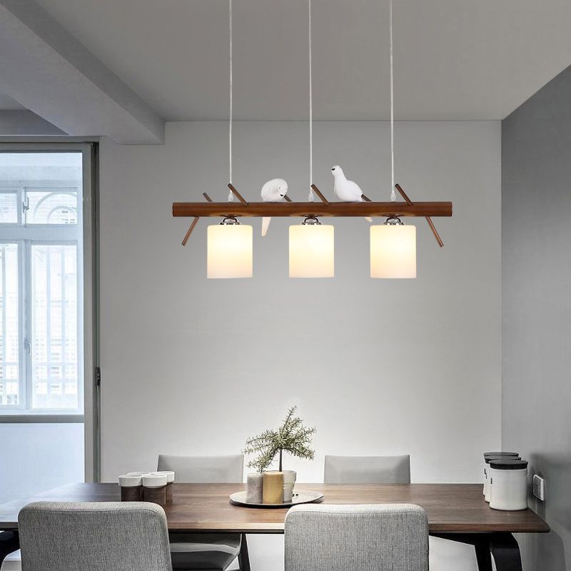 Modern Style Cylinder Island Lights White Glass 3-Light Pendant Lights